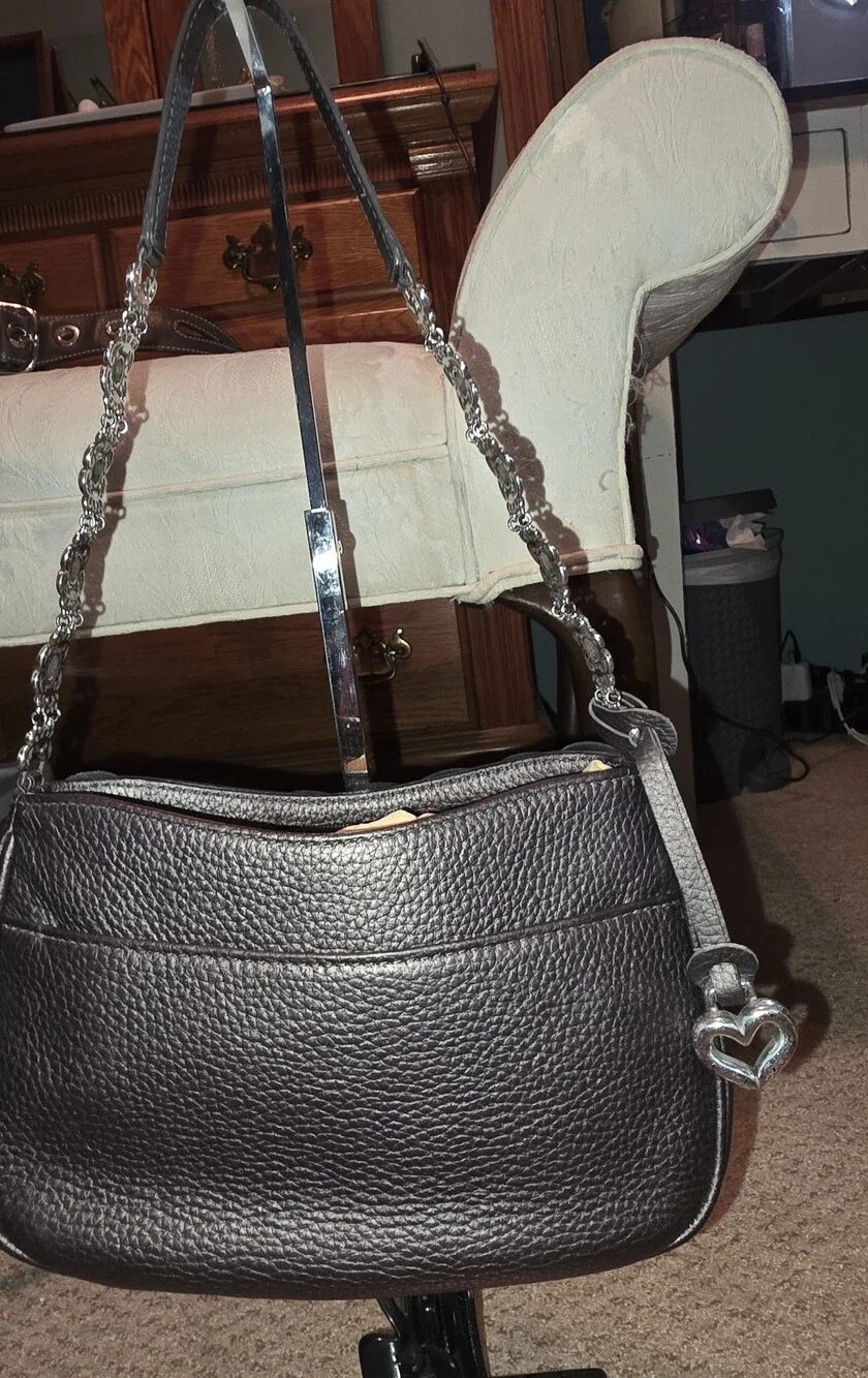 BRIGHTON ROSALIE Floral Applique Shoulder Bag PEWTER